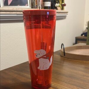 Starbucks Red Tumbler with Dog Graphic